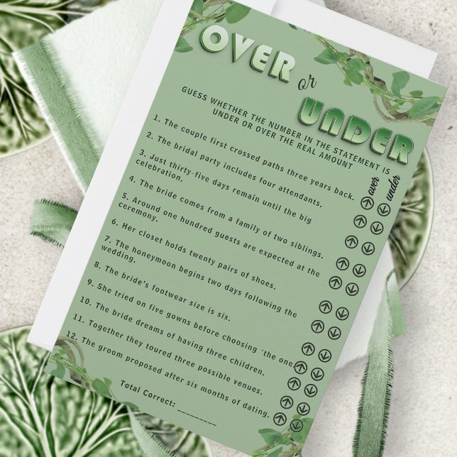 Lámina Sage Greenery Over or Under Bridal Shower Fun Game (Subido por el creador)