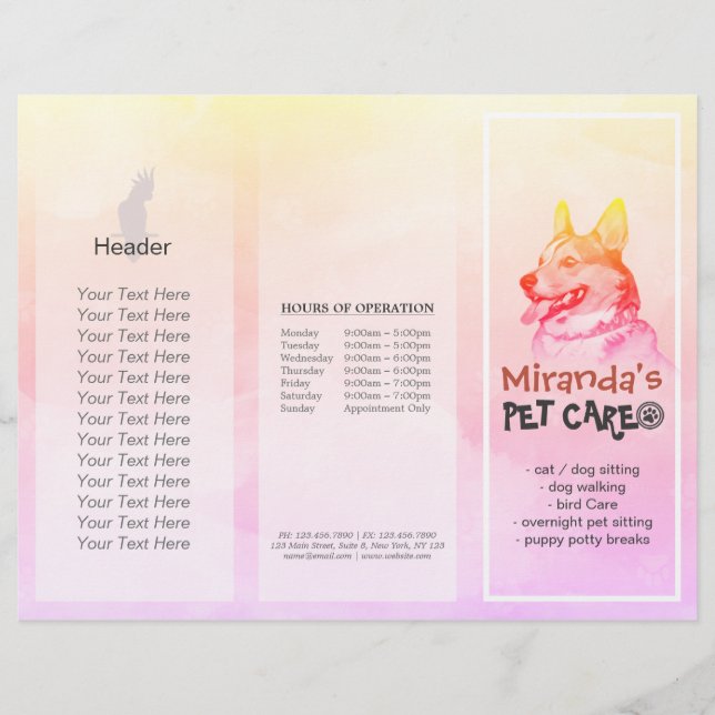 Lámina Salón de cultivo de mascotas con folletos trifásic (Anverso)