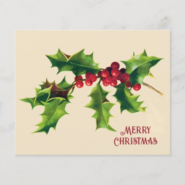 Lámina Saludo de los Navidades de Vintage Holly (Anverso)