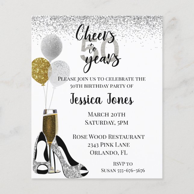 Lámina Saludos a 50 años Purpurina de oro plateado Champa (Anverso)