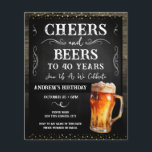 Lámina Saludos y cervezas presupuesto de 40 cumpleaños Fi<br><div class="desc">Saludos y cervezas invitaciones de cumpleaños. Fácil de personalizar. Todo el texto es ajustable y fácil de cambiar para sus propias necesidades fiestas. Alquiler y elementos rústicos de madera. El Chalkboard divertido gira y florece. Mug de cerveza acuarela. Invitaciones para él. Diseño de cumpleaños BBQ Bar o patio trasero. Cualquier...</div>