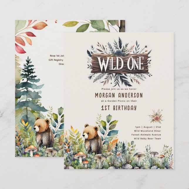 Lámina Salvaje Un Bebé Oso Animales De Woodland Rústico (Anverso / Reverso)