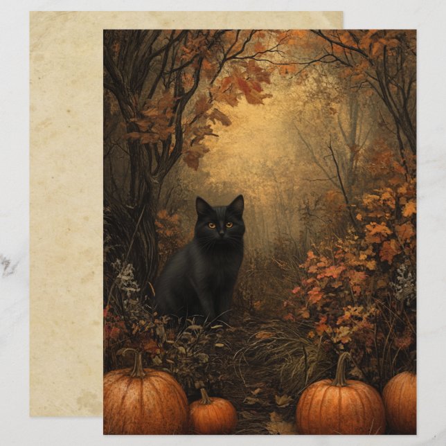 Lámina Samhain Black Cat Scrapbook Paper (Anverso / Reverso)