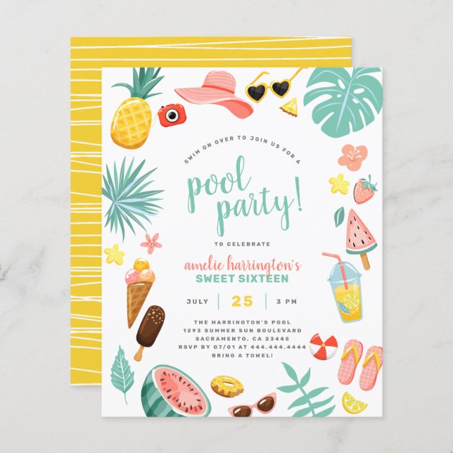 Lámina sandía de presupuesto, piña y Fiesta de piscina tr (Anverso / Reverso)