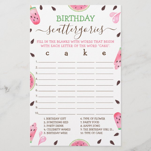 Lámina sandía uno en cattergorías de cumpleaños de melón (Anverso)