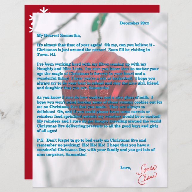 Lámina Santa Letter Red Ornament Snowflakes (Anverso / Reverso)