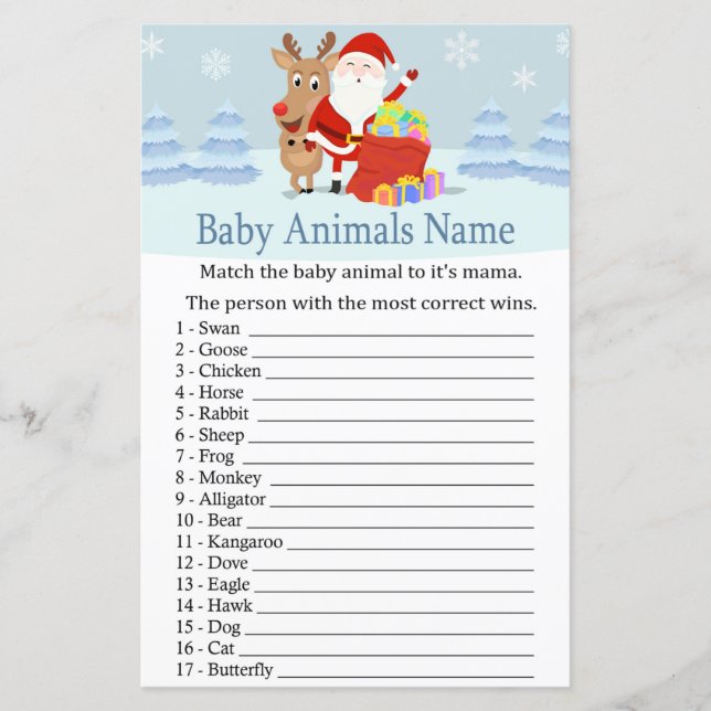 Lámina Santa, Rudolph Baby Animals Nombre Juego de la duc (Anverso)