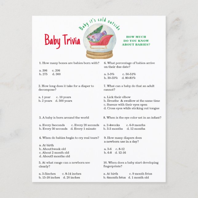 Lámina Santa sleigh - Baby Trivia | Juego Baby Shower (Anverso)