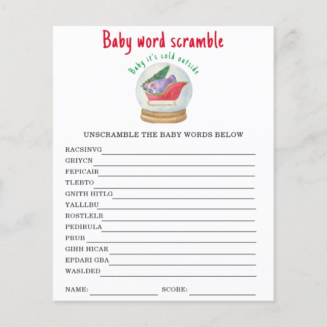 Lámina Santa sleigh - Bebé Word Scramble (Anverso)