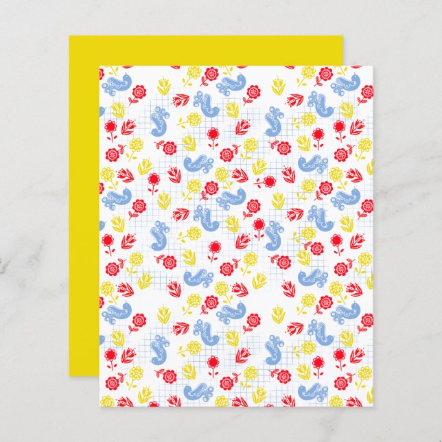 Lámina Scandi Ditsy Blue Bird Red Yellow Flower Scrapbook (Anverso / Reverso)