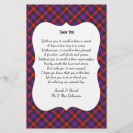Lámina Scotch Clan Tartan Boda Poem Gracias Scroll
