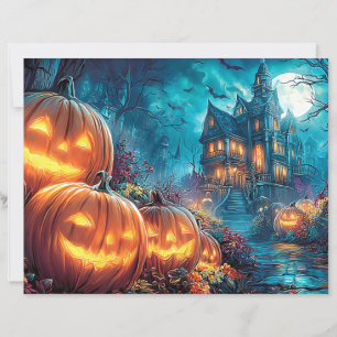 Lámina Scrapbook Gothic Haunted House Jack-O-Lanterns