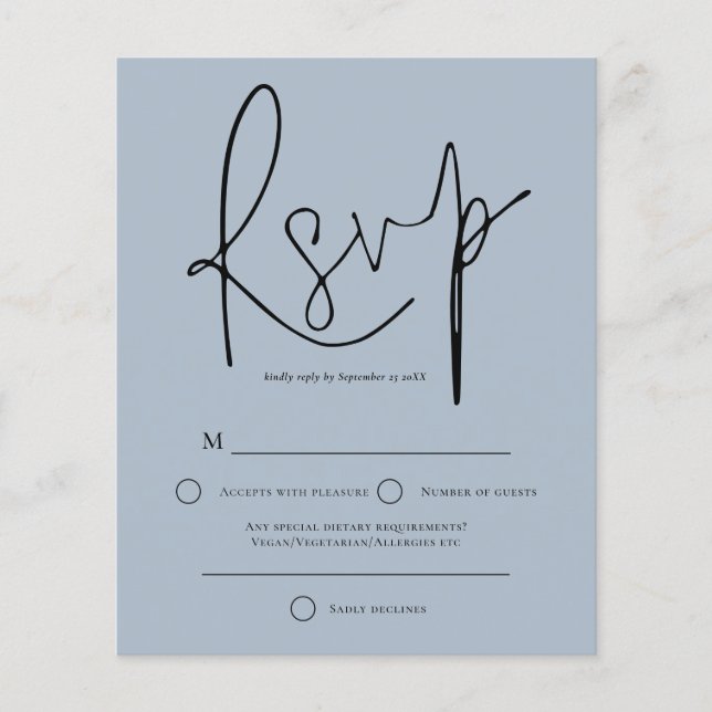 Lámina Script de presupuesto Dusty Blue Wedding RSVP (Anverso)