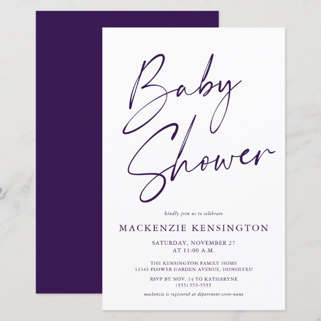 Lámina Script simple de presupuesto Royal Purple Baby Sho (Anverso / Reverso)