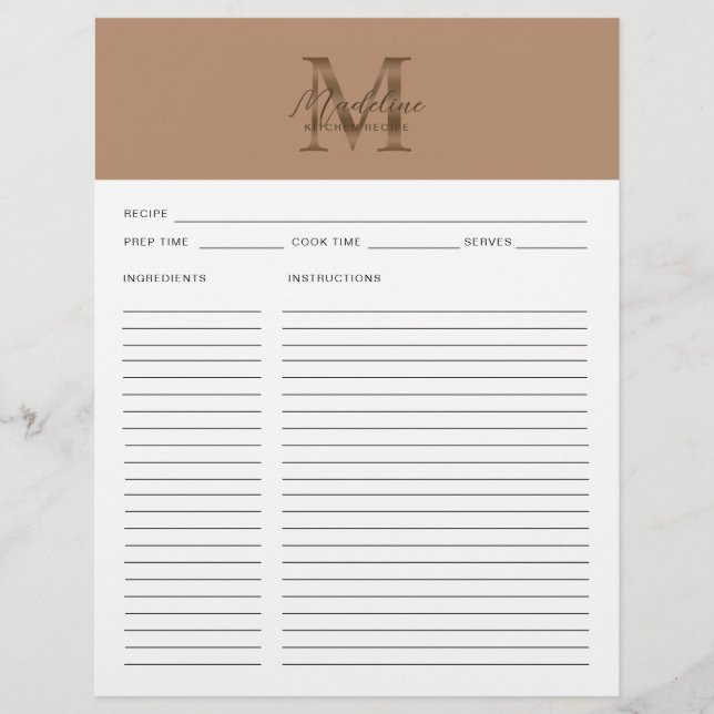 Lámina Script Taupe Metallic Gold Monogram Recipe (Anverso)