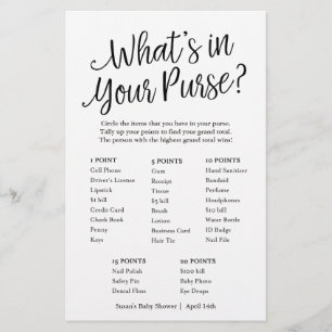 Lámina Script What's in Your Purse Baby Shower Game Card
