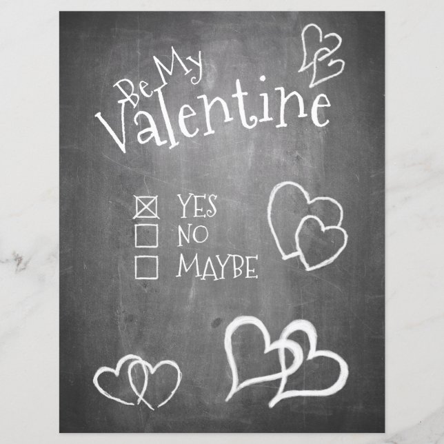 Lámina Sé mi San Valentín en una pizarra (Anverso)