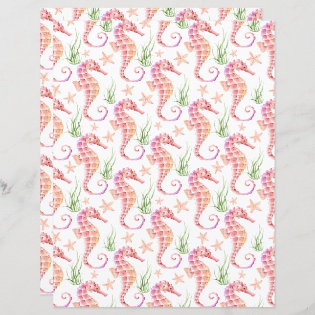 Lámina Seahorses Scrapbook Paper (Anverso / Reverso)