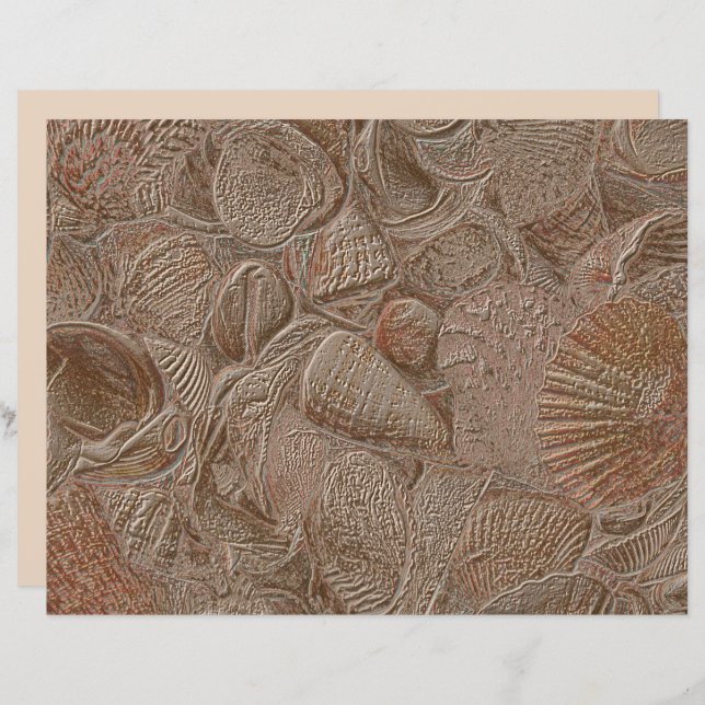 Lámina Seashell Ocean Beach Elegant Gold Sepia Decoupage (Anverso / Reverso)