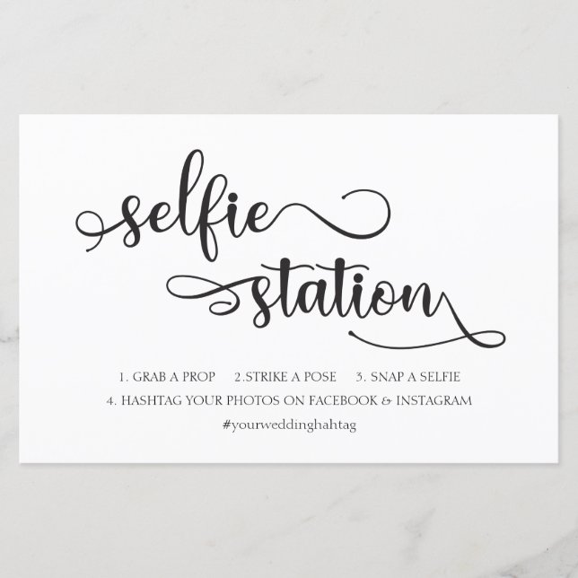 Lámina "Selfie Station" Rótulo Boda de moda blanco negro (Anverso)