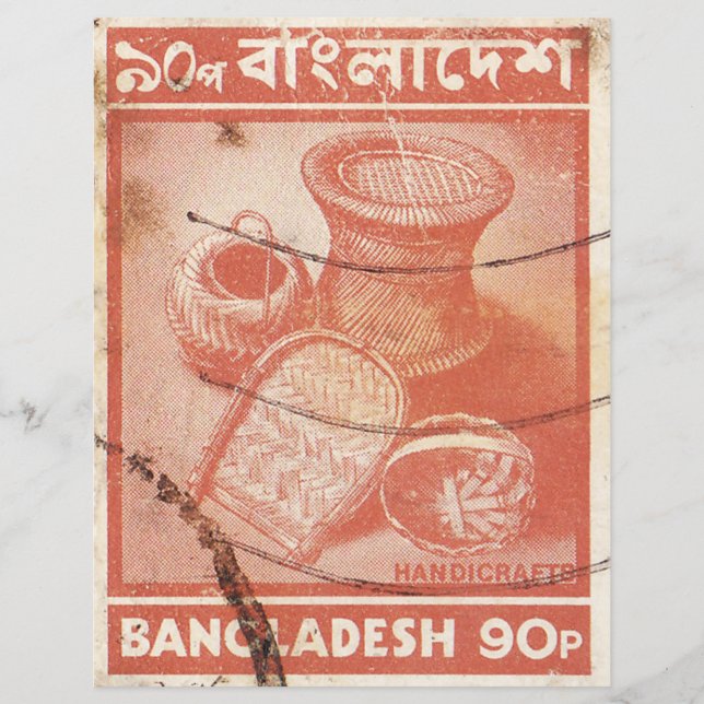 Lámina Sello postal de Bangladesh con artesanía (Anverso)