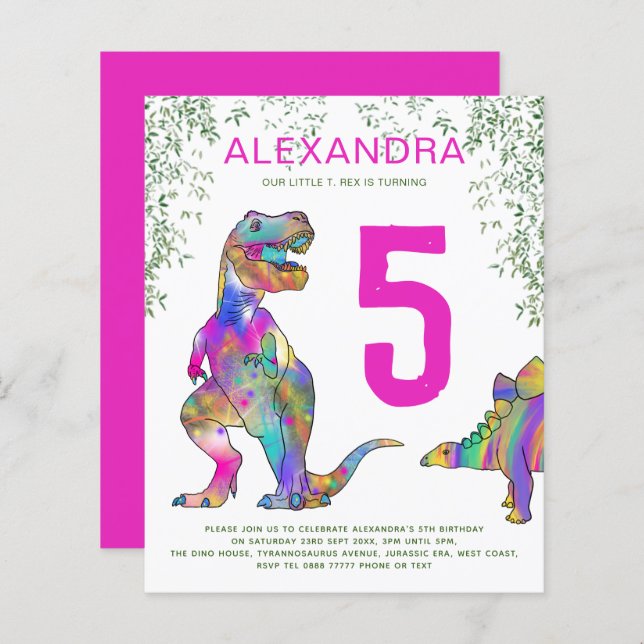 Lámina Selva de dinosaurios 5º cumpleaños Presupuesto ros (Anverso / Reverso)