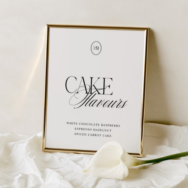 Lámina Señal de Boda con Sabores de Torta Monograma Moder (Cake Flavours Modern Elegant Monogram Wedding Sign)