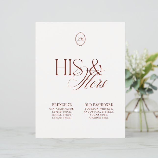 Lámina Señal de cocktails de firma para boda rústica de É (Anverso de pie)