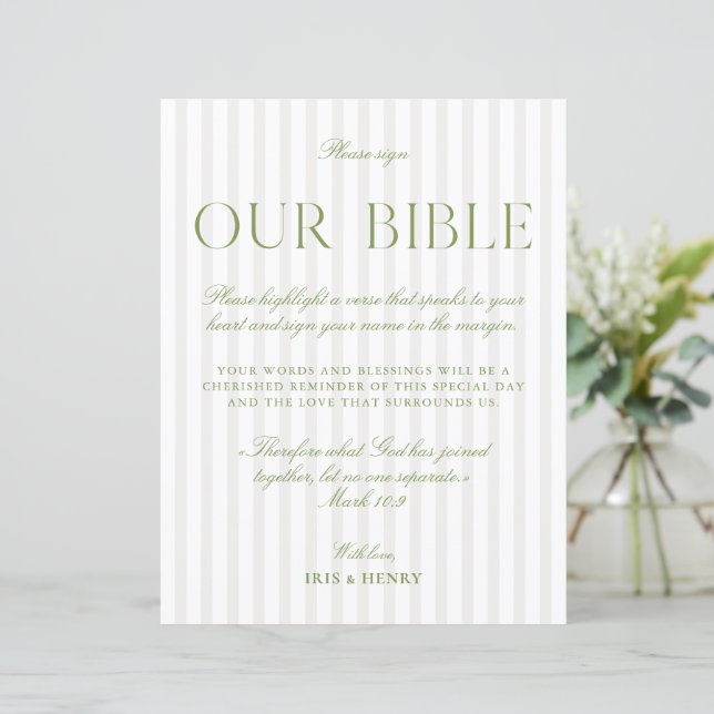 Lámina Señal de Nuestro Libro de la Boda Verde Salvia y B (Anverso de pie)