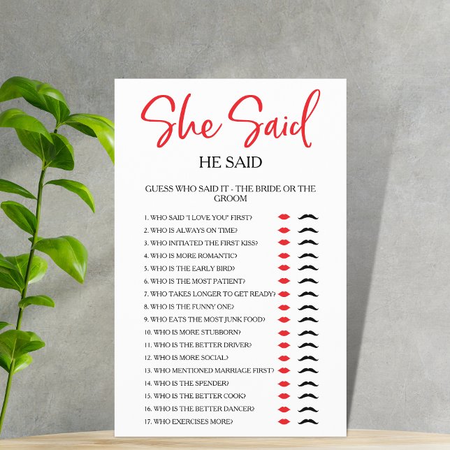 Lámina Sencilla Dijo Que Dijo Un Juego De Fiesta De Ducha (Subido por el creador)