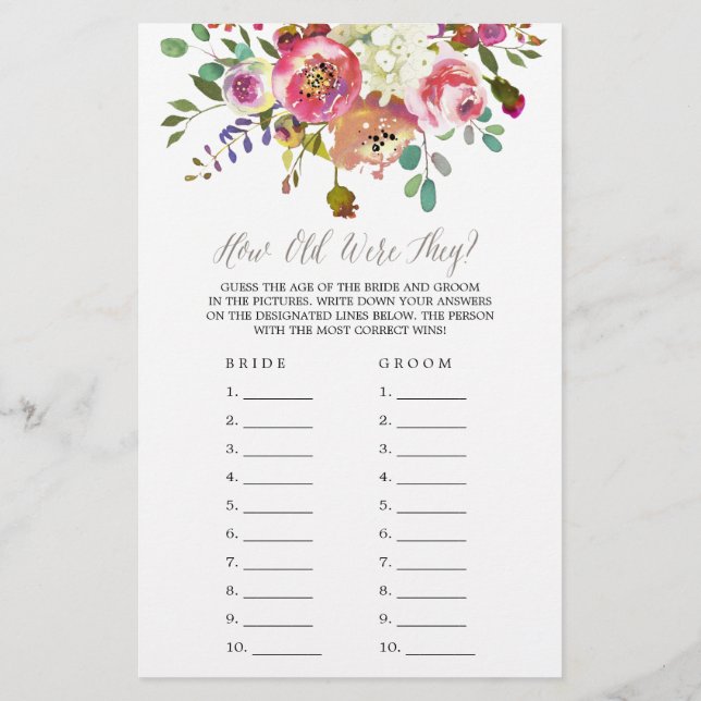 Lámina Sencillo Bouquet De Acuarela Cuán Anticuado Eran L (Reverso)