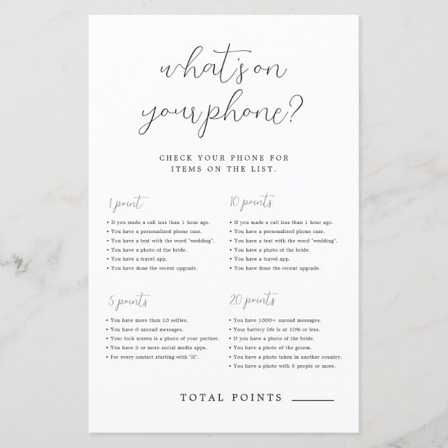 Lámina Sencillo juego de ducha de novia en tu teléfono (Anverso)