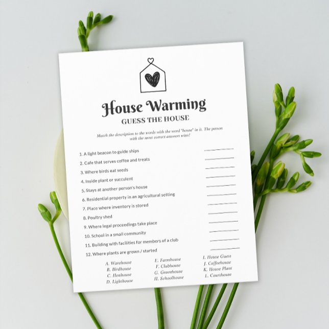 Lámina Sencillo Juego de Fiesta de Calentamiento de Casa  (Simple Sweet Heart House Warming Party Game)