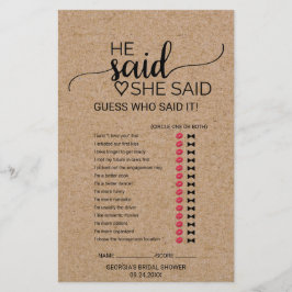 Lámina Sencillo Juego Falso de Kraft Él Dijo Ella Dijo