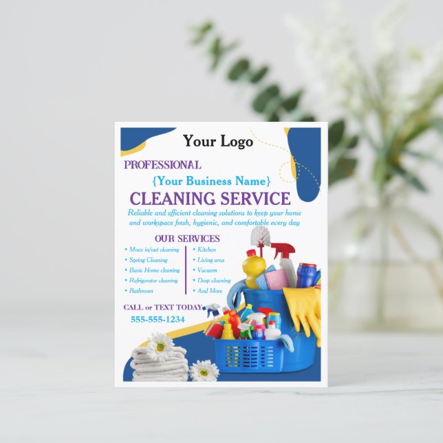 Lámina Servicio de Limpieza del Hogar Azul Moderno Editab (Anverso de pie)