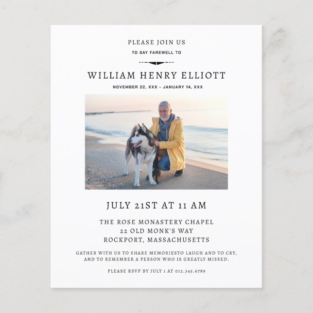 Lámina Servicio de Memorial Funeral de la Foto de Despedi (Anverso)