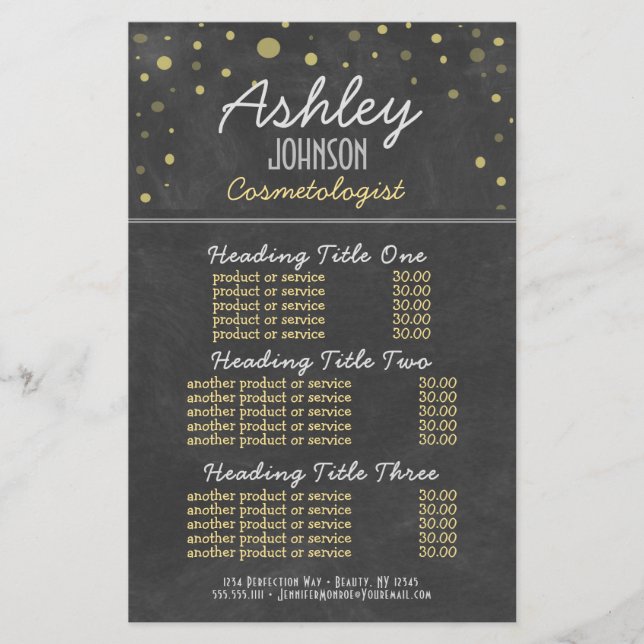 Lámina Servicios y precios de tablero cosemtólogo (Anverso)