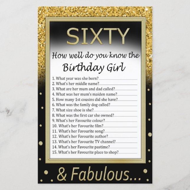 Lámina Sesenta Qué bien conoces al chica de cumpleaños (Anverso)