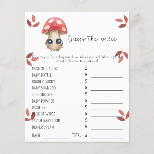 Lámina Seta cutánea | Juego de adivinanzas de precios (Anverso)