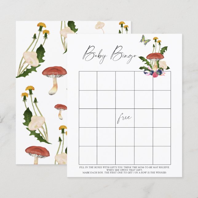 Lámina setas de bosque otoñal - juego de Bingo para Bebé (Anverso / Reverso)