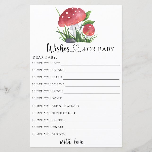 Lámina Setas de otoño Deseos de baby shower para bebé (Anverso)
