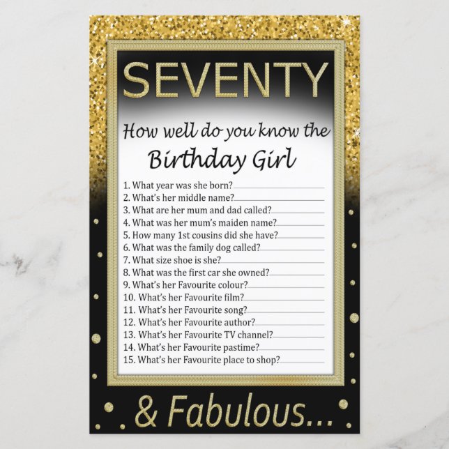 Lámina Setenta Qué bien conoces al chica de cumpleaños (Anverso)