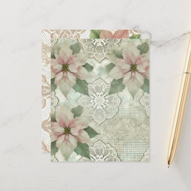 Lámina Shabby Chic Poinsettia y papel de cuadernillo (Anverso/Reverso In Situ)