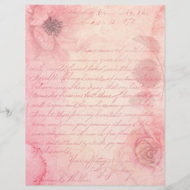 Lámina Shabby Pink Floral Scrapbook Ephemera (Anverso)
