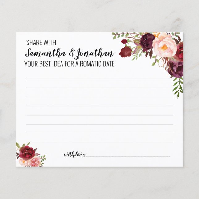 Lámina Share Date Idea Marsala Flores Bridal Shower Game (Anverso)