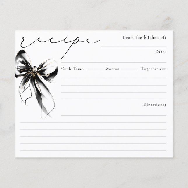 Lámina She's Tying the Knot Black Bow Bridal Recipe Card (Anverso)