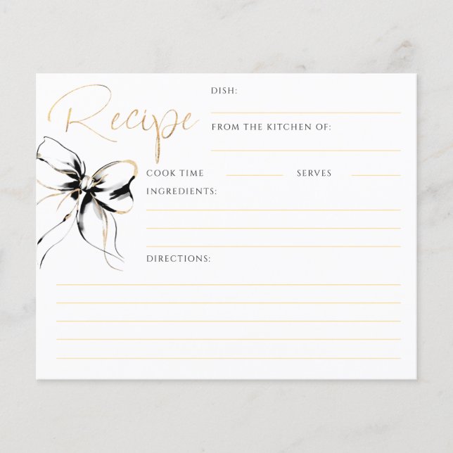 Lámina She's Tying the Knot Black Bow Bridal Recipe Card (Anverso)