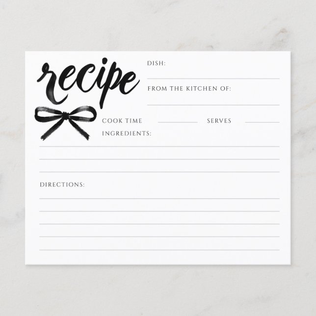Lámina She's Tying the Knot Black Bow Bridal Recipe Card (Anverso)