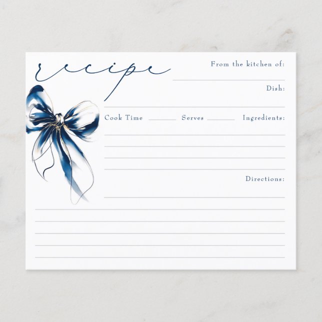 Lámina She's Tying the Knot Blue Bow Bridal Recipe Card (Anverso)