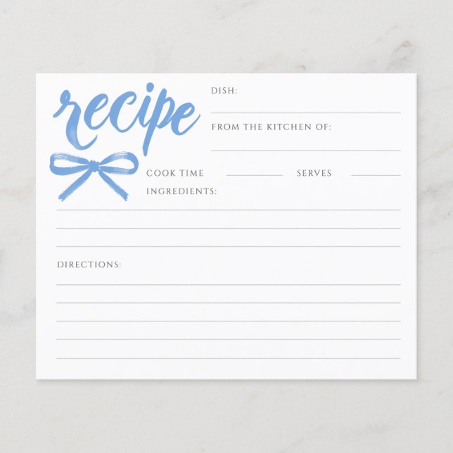 Lámina She's Tying the Knot Blue Bow Bridal Recipe Card (Anverso)